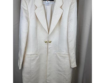 Vintage Louis Feraud Cream Jacquard Blazer Silk Lined Gold Buttons Size 8
