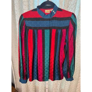 Vintage 80er Jahre Liz Claiborné Mehrfarbige Langarm Bluse Damen Button Up 10