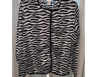 Vintage 80s Vue Point by Jordan Zebra Print Jacket Black Silver Button Front L
