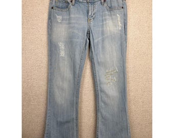 Vintage Old Navy Y2K Low Rise Flare Jeans Size 8 Light Wash with Gold Embroidery
