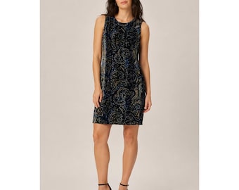Vintage 90s Tessuto Burnout Velvet Paisley Dress — Size 4 — Round Neck Shift