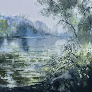 Original Watercolor Forest Painting – Landscape Wall Art – Silent Nature Scene - 30х32 cm Artwork