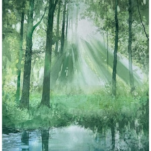 Original watercolor landscape - Whispers of the morning light