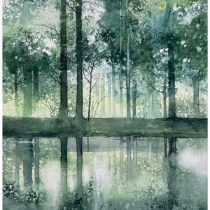 Original watercolor painting – Forest Reflection
