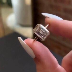 2.5 CT Emerald Cut Lab Grown Diamond Ring: Bezel Set Solid Gold