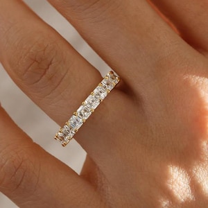 Asscher Cut Lab Grown Diamond Eternity Band: 14k Gold Wedding Ring