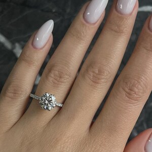RARE D color VVS2 Clarity Round Cut 2.25 carat IGI Certified Lab Grown Diamond with Round Pave Side Diamonds Hidden Halo Engagement Ring
