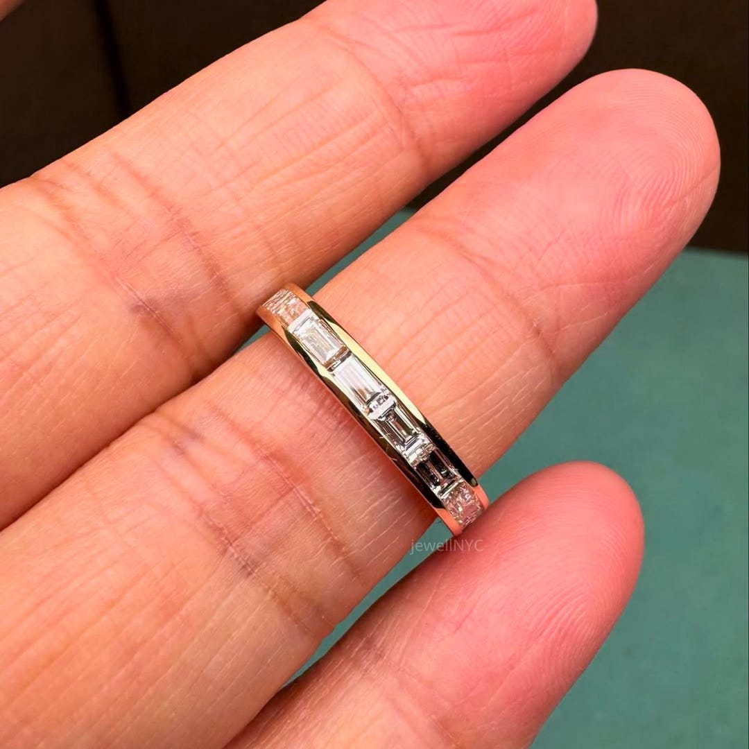 14k Solid Gold Lab Grown Diamond Baguette Wedding Band, Stacking Band ...