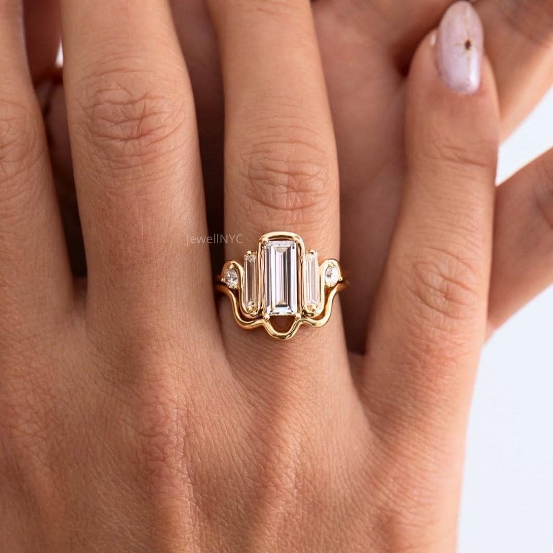 Art Deco 2.50 TCW Baguette Lab Grown Diamond Bridal Ring Set, 14K ...