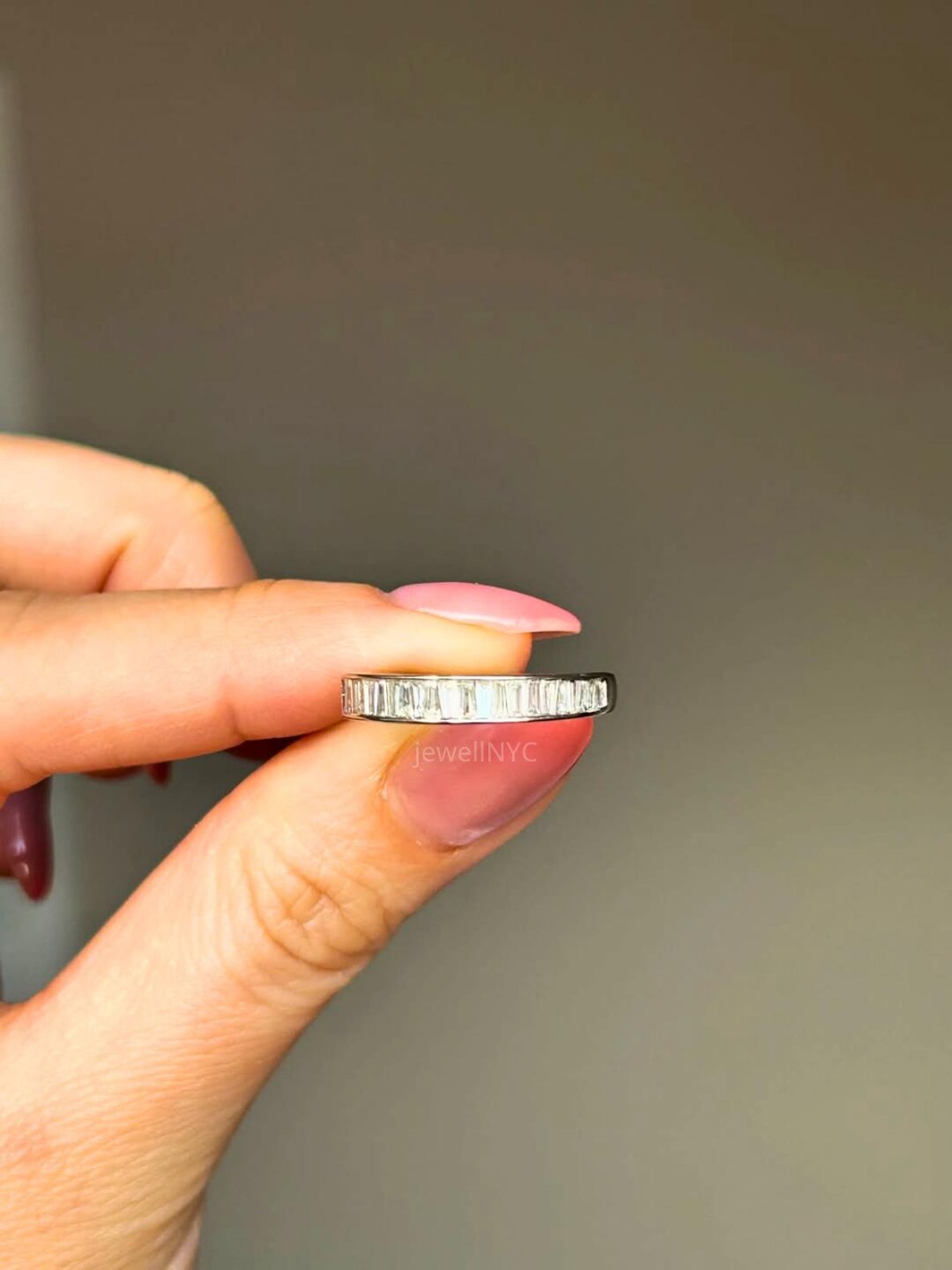 Baguette Cut Lab Grown Diamond Half Eternity Band, Channel Setting Band ...