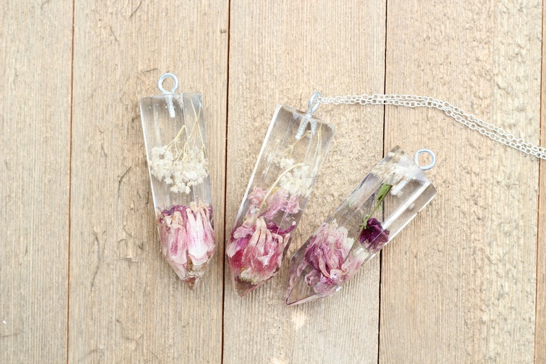 30 Silver Necklace Faux Quartz Enchanted Crystal Columbine Flower Necklace