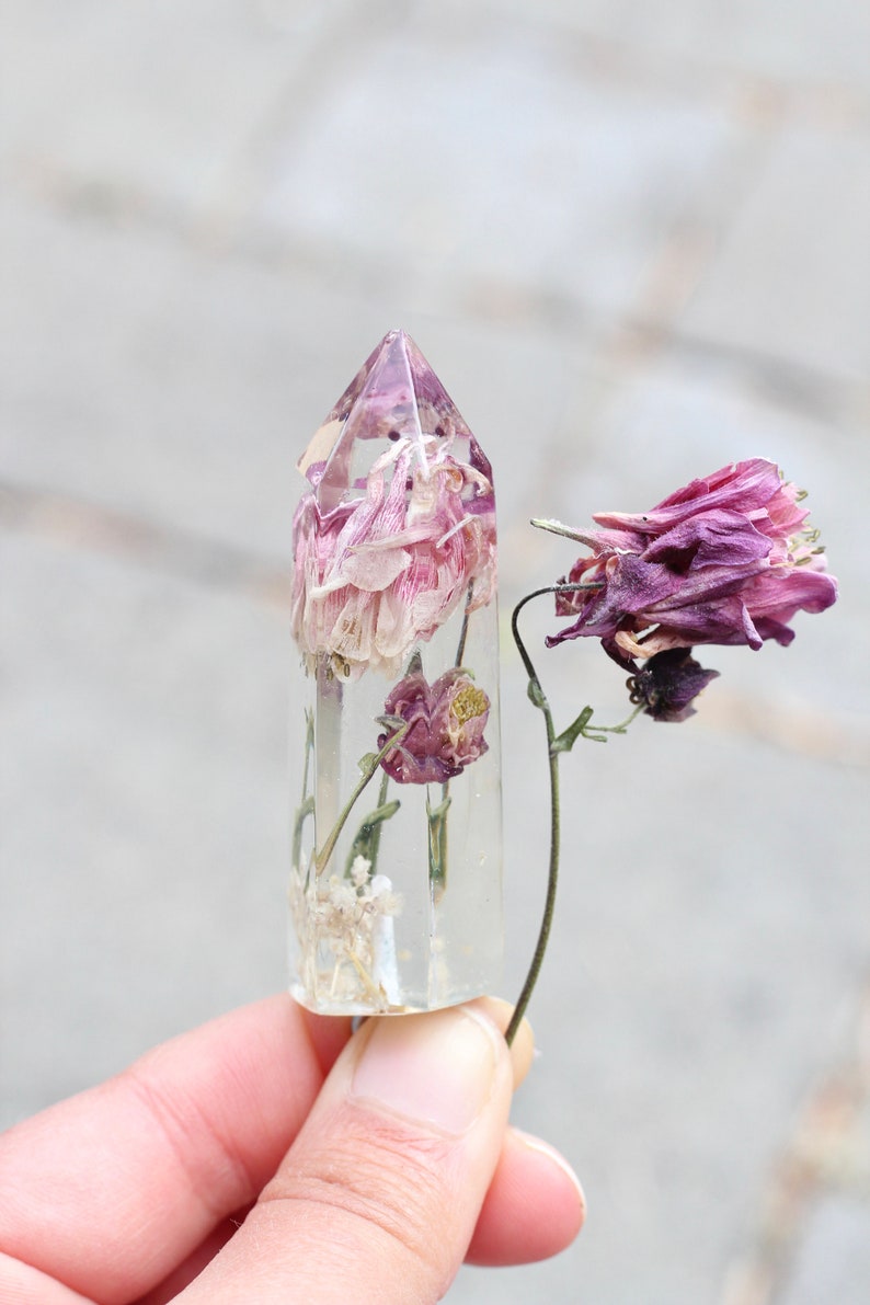 30 Silver Necklace Faux Quartz Enchanted Crystal Columbine Flower Necklace