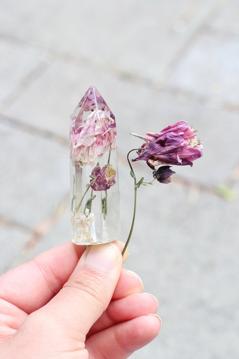 30 Silver Necklace Faux Quartz Enchanted Crystal Columbine Flower Necklace