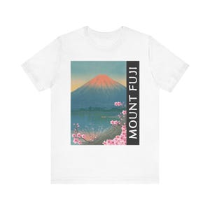 Fuji Mountain and Cherry Blossom Unisex Tee, Japanese Sakura Shirt, Gift for Her, Nature Lover Top, Japan Travel T-Shirt, Graphic Tee