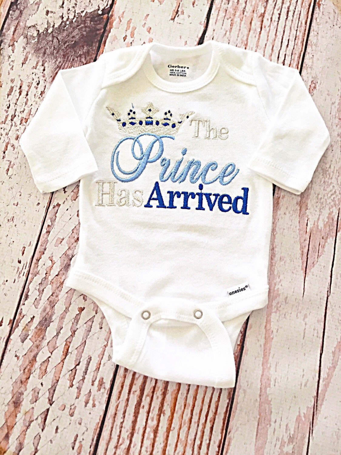 The Prince has Arrived Embroidered Bodysuit Baby Boy Coming Etsy