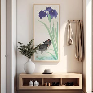 Japanese Bird Wall Art, Ohara Koson "Waterhoots and Iris" 1925-1936, Vintage Botanical Poster, Minimal Nature Decor
