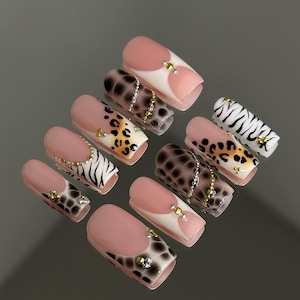 Animal print nails/ zebra nails/Cheetah print nails/Hand-painted press on nails/ fun and funky nails/ unique press ons/ colorful fake nails