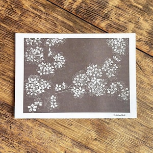 Blackthorn wood engraving print, Vintage botanical print by artist Christine Clegg, Spring blossom wildlife artwork print