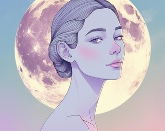 Set of 5 Moon Goddess Prints | Boho Celestial Wall Art | Dreamy Feminine Printable | Instant Digital Download
