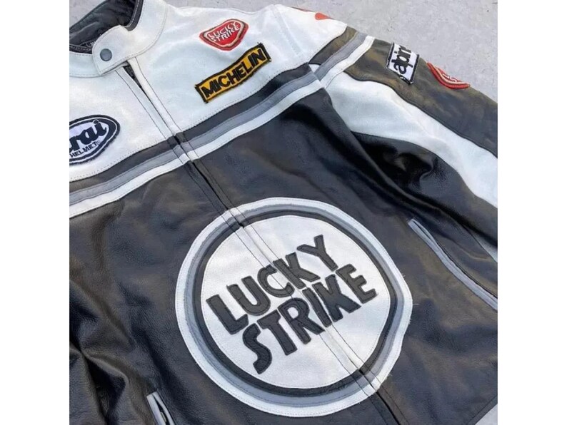 Men's Lucky Strike Racing Leather Jacket, Real Cowhide Biker Jacket ...