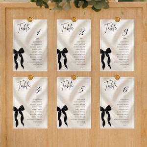 Black Bow Seating Chart Template | Elegant Minimalist Table Seating Sign | Editable Canva Template | 5x7 & 4x6