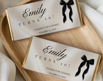 Editable Chocolate Wrapper Template | Black Bow Candy Bar Wrapper | Printable Party Favor Wrapper | Custom Chocolate Bar Label