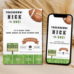 Einladung zum ersten Geburtstag mit Fußball-Thema | Bearbeitbare Einladung zum 1. Geburtstag | Touchdown-Party für Jungen | Druckbare Einladung & Einladung fürs Handy