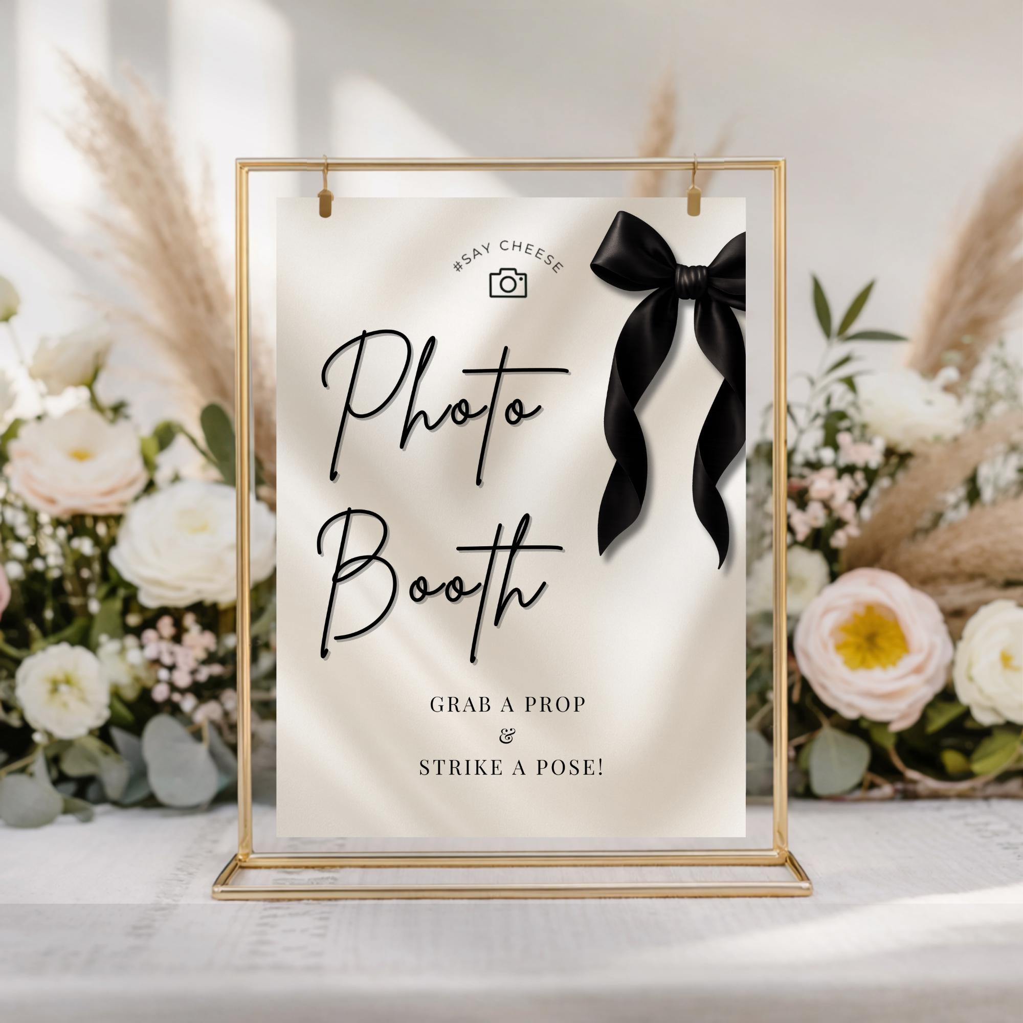 Custom Photo Booth Sign Template | Black Bow Wedding Selfie Station ...