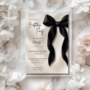 Black Bow Birthday Invitation Template: Elegant Editable Party Invite, Digital Download for Printable and Phone Format