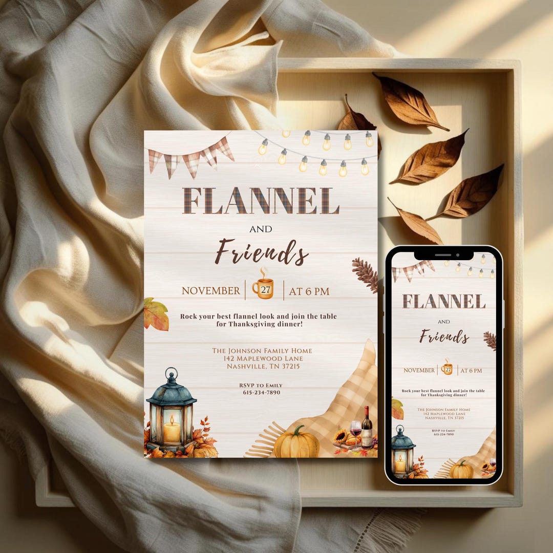 Editable Friendsgiving Invitation | Flannel and Friends Invite ...