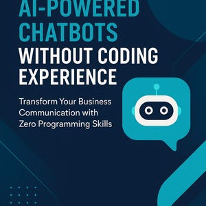May include: Book cover with the title "HOW TO BUILD AI-POWERED CHATBOTS WITHOUT CODING EXPERIENCE". The cover is dark blue with white and teal text and a teal chatbot icon. The author's name, FLORIN DANIEL, is at the bottom.