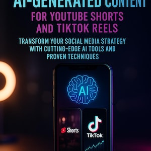 May include: A book cover with the title "HOW TO CREATE AI-GENERATED CONTENT FOR YOUTUBE SHORTS AND TIKTOK REELS." The cover features a smartphone with AI-related graphics and the author's name, Florin Daniel, at the bottom.