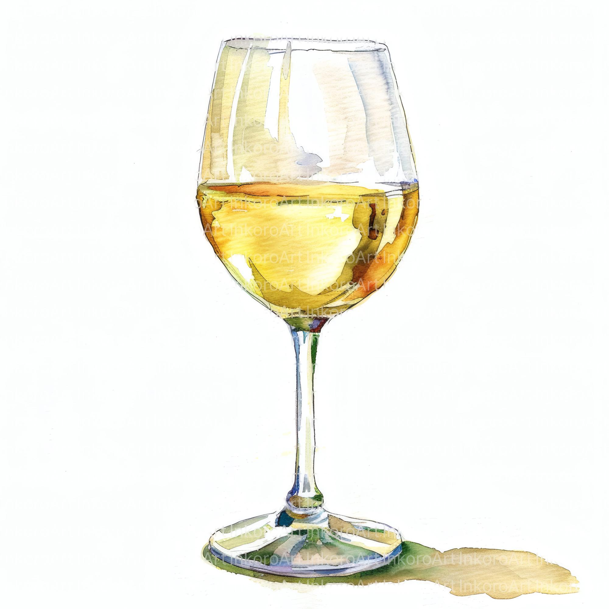 Watercolor White Wine Clipart: Elegant Glass & Bottle Art (digital ...