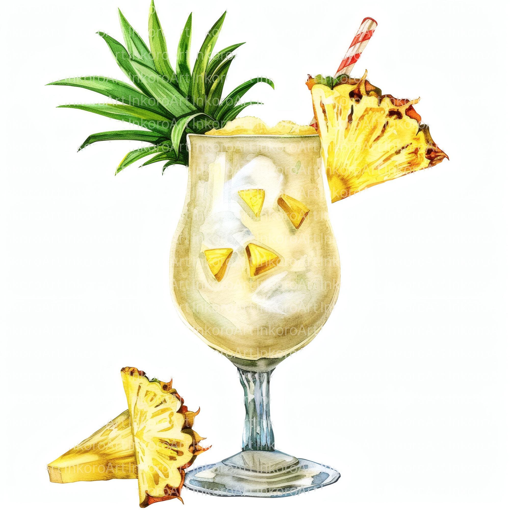 Watercolor Piña Colada Clipart: Tropical Drink Art (digital Download ...