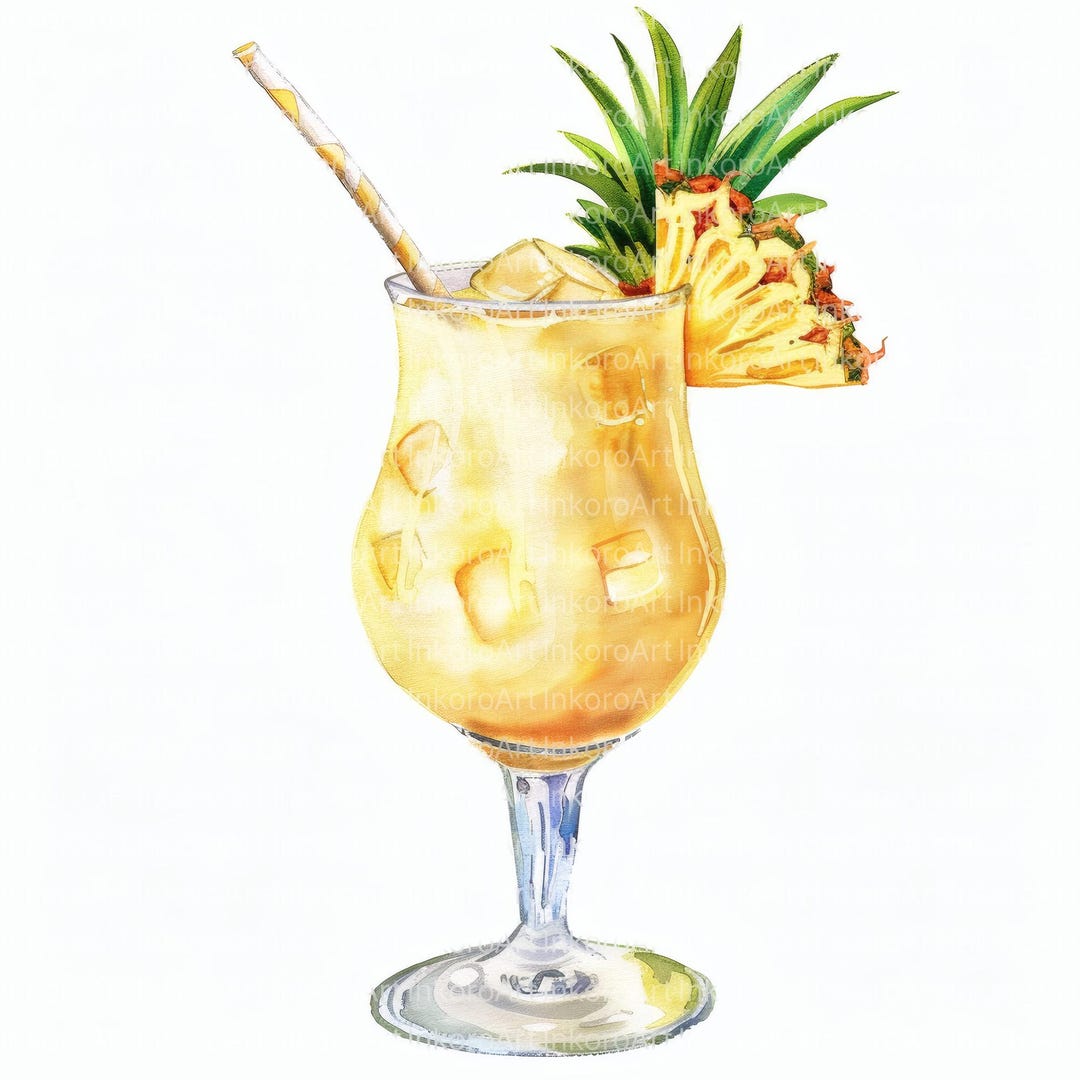 Watercolor Piña Colada Clipart: Tropical Drink Art (digital Download ...