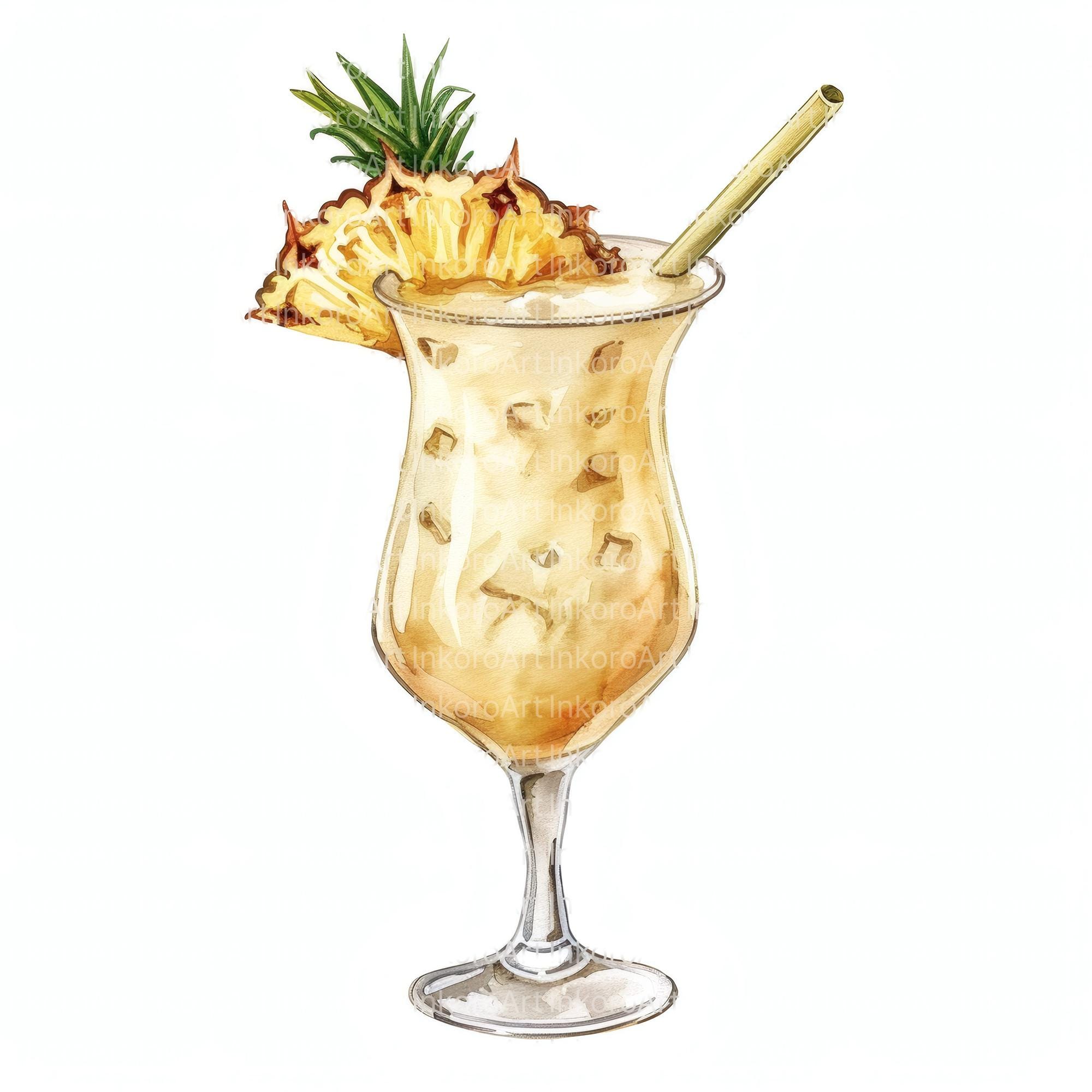 Watercolor Piña Colada Clipart: Tropical Drink Art (digital Download ...