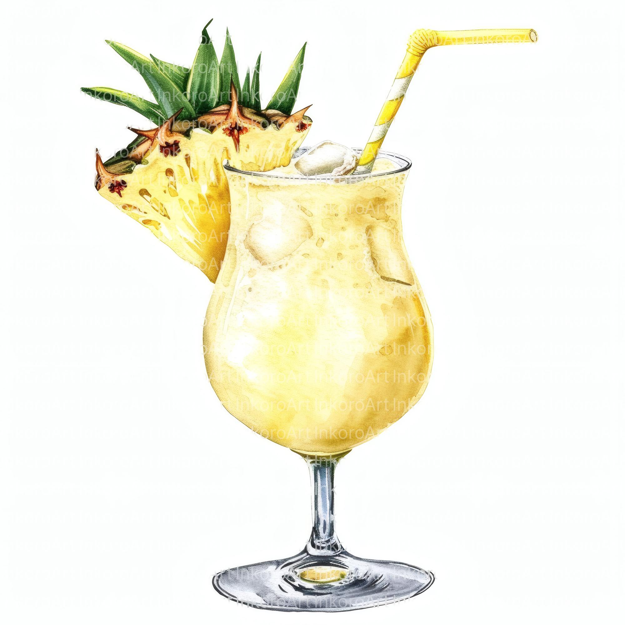 Watercolor Piña Colada Clipart: Tropical Drink Art (digital Download ...