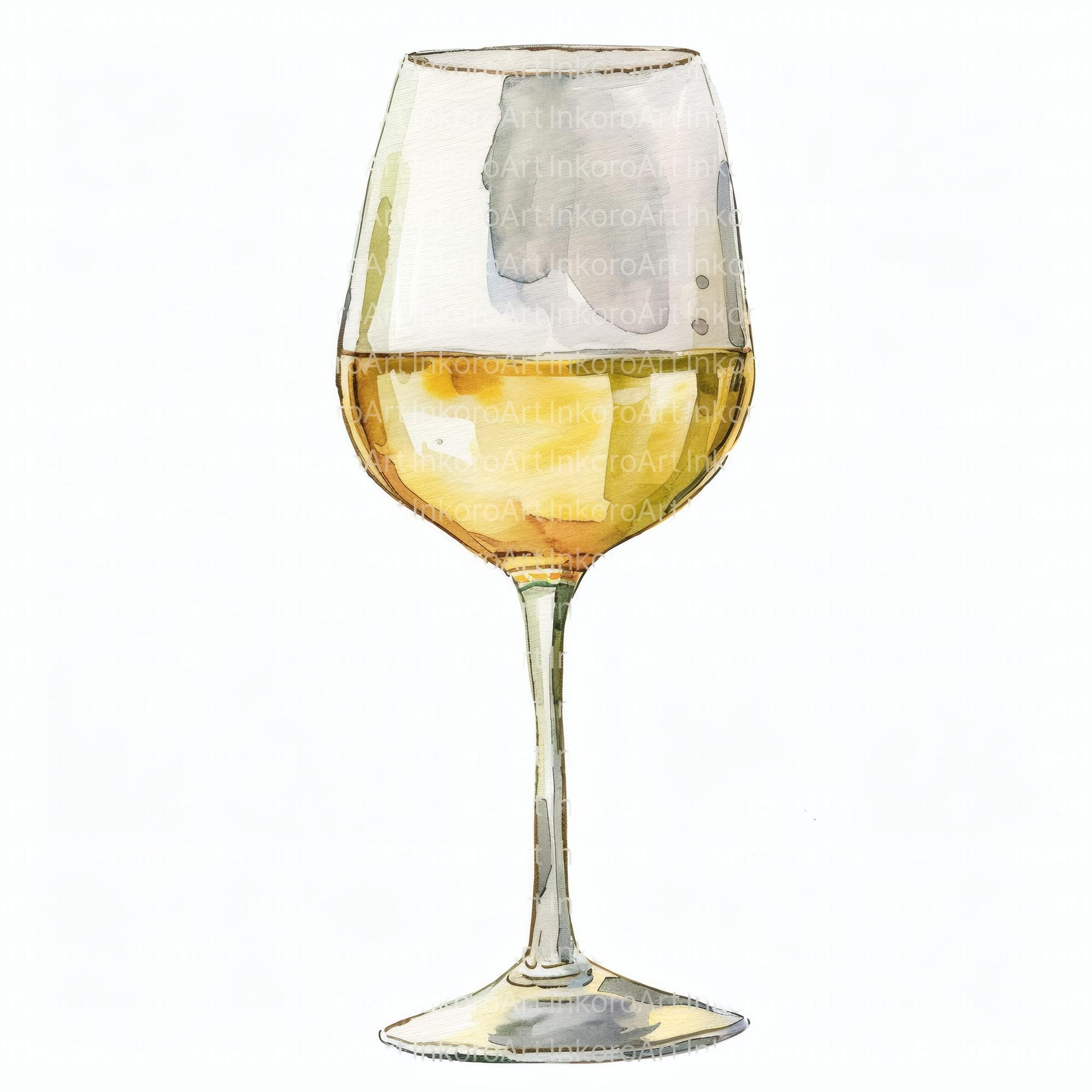 Watercolor White Wine Clipart: Elegant Glass & Bottle Art (digital ...