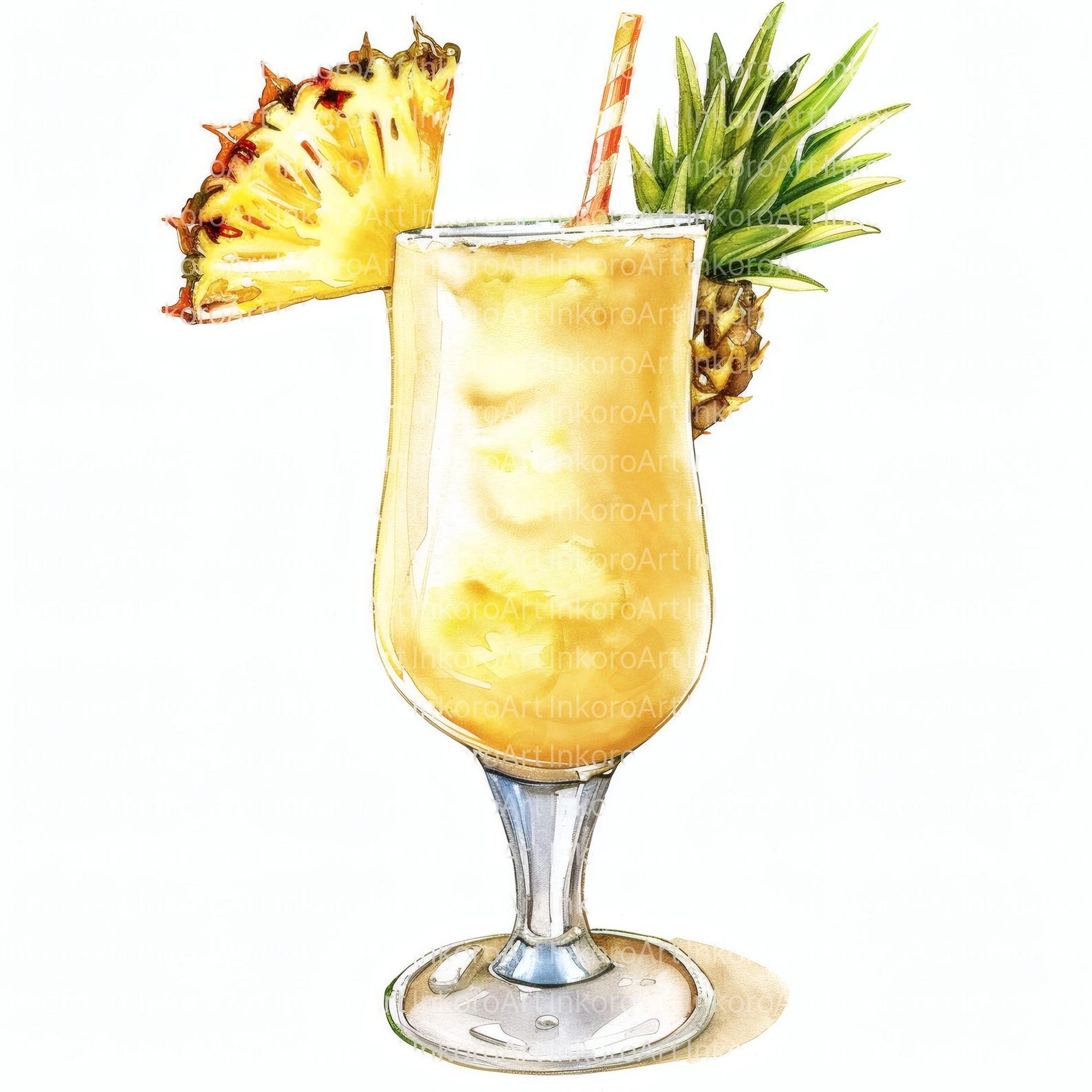 Watercolor Piña Colada Clipart: Tropical Drink Art (digital Download ...