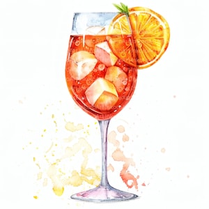 Clipart Aperol Spritz: bevanda estiva ad acquerello (download digitale, 12 JPG 4096x4096px)