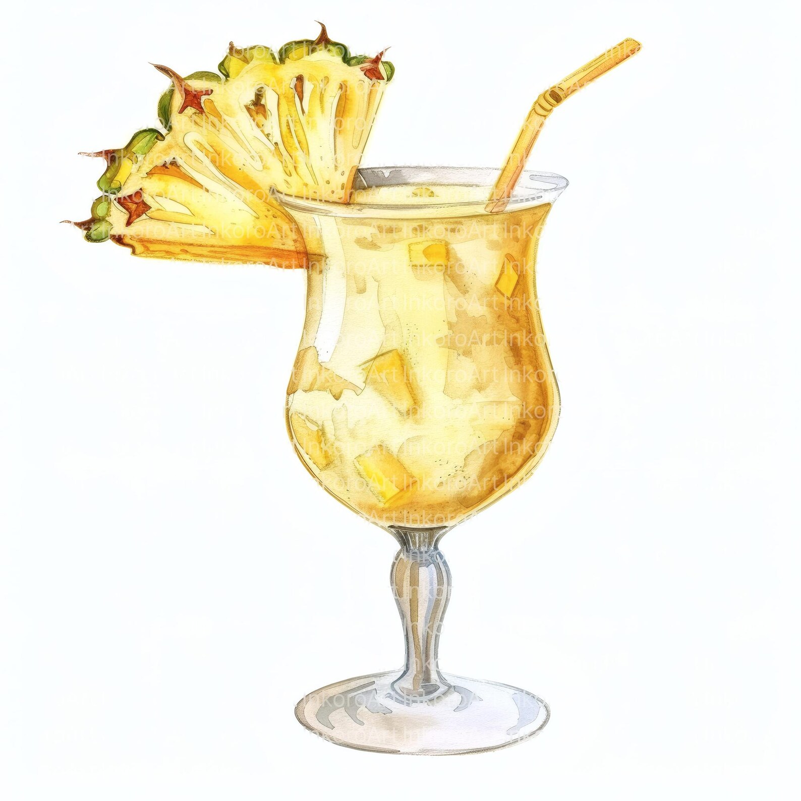 Watercolor Piña Colada Clipart: Tropical Drink Art (digital Download ...