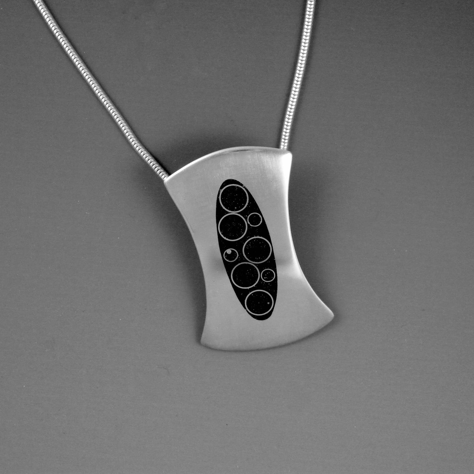 Necklace Pendant Fine Silver Black Enamel Mirror Finish Etsy
