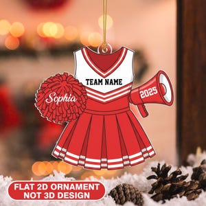 Ornement plat personnalisé 2D de pom-pom girl, décoration de Noël de pom-pom girl, ornement d'équipe de pom-pom girl, cadeau d'entraîneur de pom-pom girl, cadeau de pom-pom girl