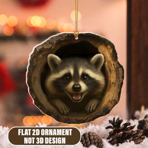 Racoon 2D Flat Ornament, Holiday Gift for Racoon Lover,Animal Lover Gift,Funny Raccoon Ornament, Trashcore Gift, Raccoon Gifts,Ornament Gift