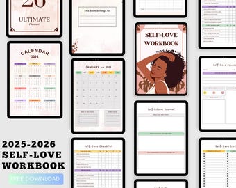 Digital 2025 Planner – Life Coaching Self Love Guide and Workbook Wellness Journal Template