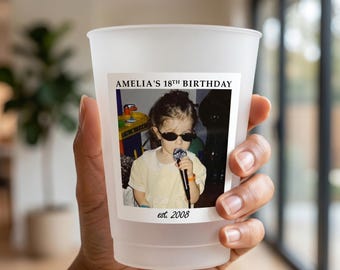 Tasses givrées d'anniversaire personnalisées avec photo et texte, tasses de fête visage vintage personnalisées, verres d'anniversaire