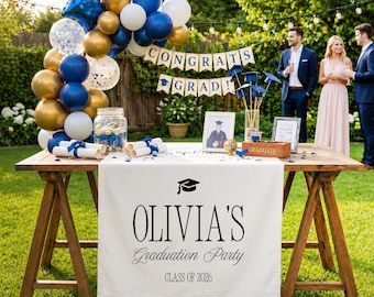 Personalized Graduation Table Runner Class of 2026, Custom Name Grad Party Decor, Graduation Table Banner, Senior Celebration Decor