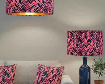 Handmade by order luxury pink black zigzag geometric chevron pattern drum lamp shade pendant light lamp shade all shapes and sizes available