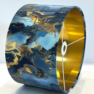 Handmade by order luxury blue gold marble wave abstract art velvet drum lamp shade pendant light lamp shade all shapes and sizes available