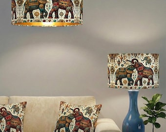 Handmade by order luxury indian kalamkari design elephant print on velvet drum lamp shade pendant light lamp shade all shapes and sizes avai